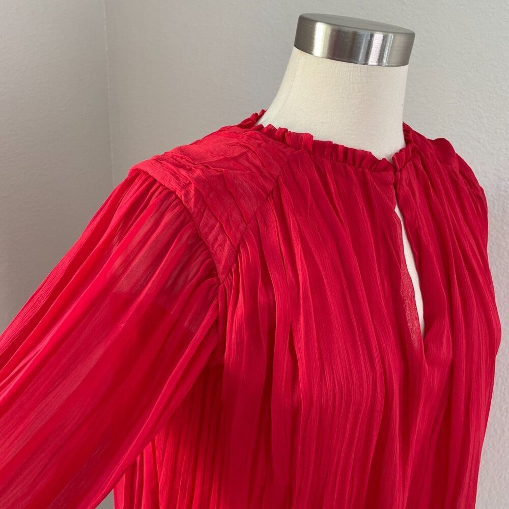 Zara‎ Womens XS Red Chiffon Pleated Blouse 3/4 Sleeve Shirt Top - Picture 4 of 14